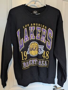 47 Los Angeles Lakers Black Crewneck Sweatshirt - Purple & Gold Logo